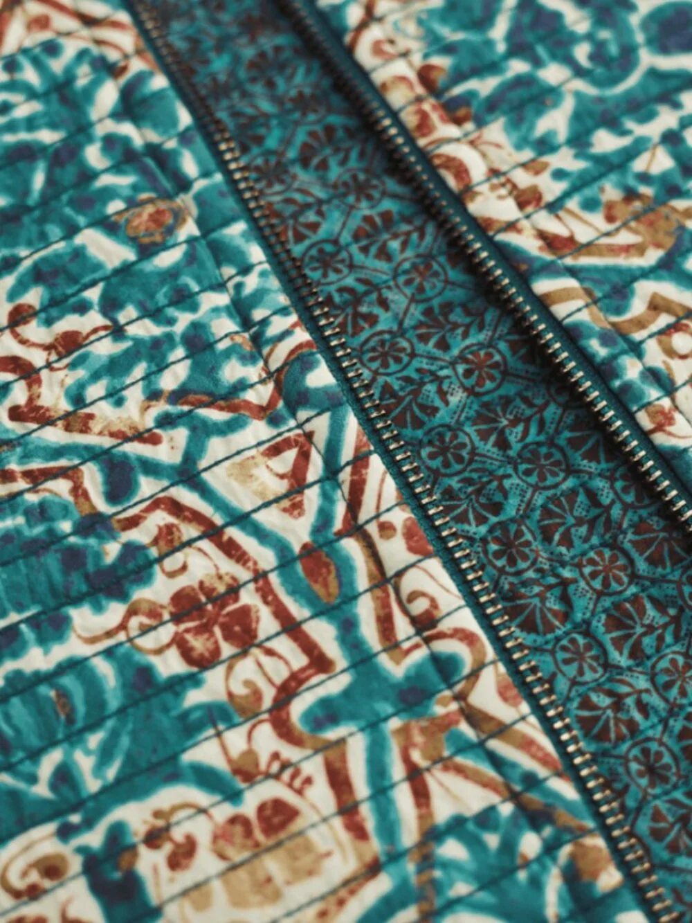 Peruvian Connection Anya Reversible Jacket Block Print Floral Zip L